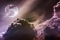 Nighttime sky with clouds and bright full moon with shiny. Vint Royalty Free Stock Photo