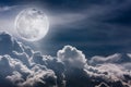 Nighttime sky with clouds and bright full moon with shiny. Vint Royalty Free Stock Photo