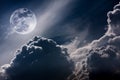 Nighttime sky with clouds and bright full moon with shiny. Vint Royalty Free Stock Photo