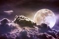 Nighttime sky with clouds and bright full moon with shiny. Vint Royalty Free Stock Photo