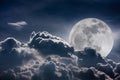 Nighttime sky with clouds and bright full moon with shiny. Vint Royalty Free Stock Photo