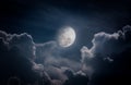 Nighttime sky with clouds, bright full moon would make a great b Royalty Free Stock Photo