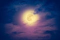 Nighttime sky with cloudy and beautiful moon. Vintage effect ton