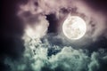 Nighttime sky with cloudy and bright full moon would make a great background. Royalty Free Stock Photo