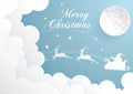 Nighttime sky with Santa Claus and full moon,clouds background,paper art Royalty Free Stock Photo