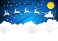 Nighttime sky with Santa Claus and full moon,clouds background Royalty Free Stock Photo