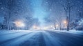 Nighttime snow blankets sleeping towns, a tranquil winter embrace.AI Generated