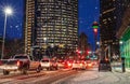 Nighttime Snowfall In Downtown Calgary Royalty Free Stock Photo