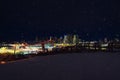 Nighttime Snowfall Over Downtown Calgary Royalty Free Stock Photo