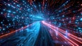 Nighttime Traffic Trails: A Captivating Long Exposure Image of a Busy Highway Created with Generative AI Technology
