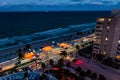 Nighttime view of the Beach side traffic anticipates the nightlife action in the Seaside resort town of Fort Lauderdale Florida