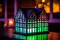 nighttime view of a 3d printed house with glowing windows