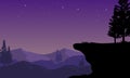 Nighttime view of a desert with a beautiful starry sky. Vector illustration