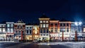 Nighttime View of Historic Row Houses and Cafes in Market Square, Delft, Netherlands Royalty Free Stock Photo