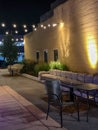 Nighttime view of outdoor seating area Royalty Free Stock Photo