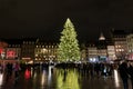 Nighttime view of the Place Kleber Square in Strasbourg with many people admiring the large and iconic Christmas tree Royalty Free Stock Photo