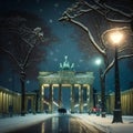 Nighttime Winter View of Brandenburg Gate in Berlin, Germany. AI