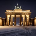 Nighttime Winter View of Brandenburg Gate in Berlin, Germany. AI