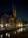 Nightview in Amsterdam with reflections Royalty Free Stock Photo