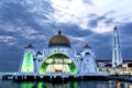 Nightview of Masjid selat Mosque in Malacca Malaysia Royalty Free Stock Photo
