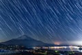 Nightview of Mount Fuji with startrails from Lake Yamanaka Royalty Free Stock Photo