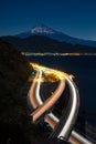 Nightview of Mount Fuji and Tomei Highway in winter