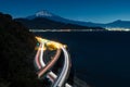 Nightview of Mount Fuji and Tomei Highway in winter