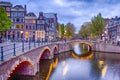 Nighview of Amterdam Cityscape with Its Canals. Royalty Free Stock Photo