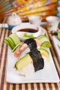 Nigiri sushi with salmon and avocado