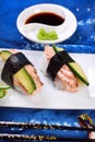 Nigiri sushi with salmon and avocado