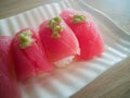 Nigiri tuna on white plate japanese food