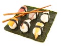 Nigirizushi sushi over nori sheet Royalty Free Stock Photo