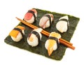Nigirizushi sushi over nori sheet
