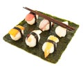 Nigirizushi sushi over nori sheet Royalty Free Stock Photo