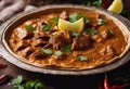 Nihari Roti Indian Non vegetarian dish, with tandoori roti, mutton, ginger, chilli, lemon and more