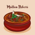 Mutton Nihari or Nalli nihari traditional mughalai cuisine vector illustration