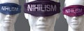 Nihilism can blind our views and limit perspective - pictured as word Nihilism on eyes to symbolize that Nihilism can distort Royalty Free Stock Photo