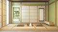 Nihon green room design interior with door paper and cabinet shelf wall on tatami mat floor room japanese style. 3D rendering Royalty Free Stock Photo