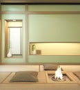 Nihon green room design interior with door paper and cabinet shelf wall on tatami mat floor room japanese style. 3D rendering Royalty Free Stock Photo