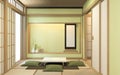 Nihon green room design interior with door paper and cabinet shelf wall on tatami mat floor room japanese style. 3D rendering Royalty Free Stock Photo