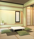 Nihon green room design interior with door paper and cabinet shelf wall on tatami mat floor room japanese style. 3D rendering Royalty Free Stock Photo