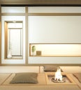 Nihon room design interior with door paper and cabinet shelf wall on tatami mat floor room japanese style. 3D rendering Royalty Free Stock Photo