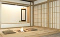 Nihon room design interior with door paper and cabinet shelf wall on tatami mat floor room japanese style. 3D rendering Royalty Free Stock Photo
