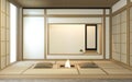 Nihon room design interior with door paper and cabinet shelf wall on tatami mat floor room japanese style. 3D rendering Royalty Free Stock Photo