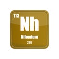 Nihonium element tile. Atomic number one hundred thirteen. Brown gold Vector square. Periodic table graphic. Royalty Free Stock Photo
