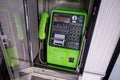 Close up of a typical japanese public phone booth with its familiar green phone at Itoigawa, Royalty Free Stock Photo