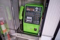Close up of a typical japanese public phone booth with its familiar green phone at Itoigawa, Royalty Free Stock Photo