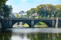 Nijubashi or Megane Bashi bridge, structure made of stone and curves, Imperial Palace or Kokyo is Emperor Residence, Edo Castle. Royalty Free Stock Photo