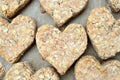 Homemade organic heart-shaped cookies with oatmeal and coconut flakes. Royalty Free Stock Photo