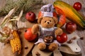 Teddy bear Chef cook with Chefs hat Vegetables and fruits